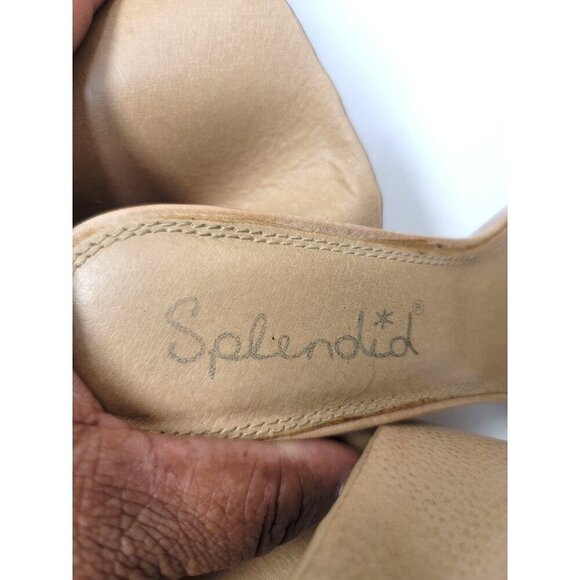 Splendid Women's Leather & Wood Sandal Heels Ankle Strap In Tan Size 7.5 M - Picture 12 of 12